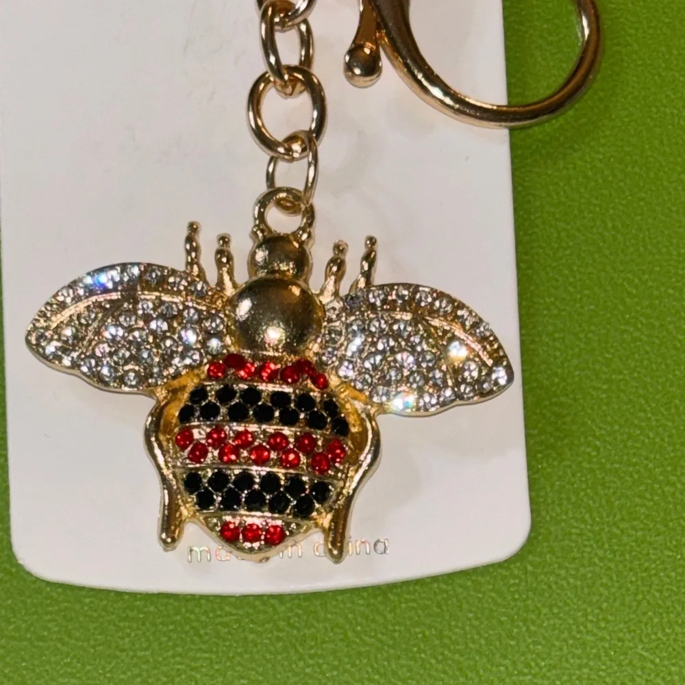 Sparkling Gold/Red/Black with Crystals Bee Keychain/Bag Charm